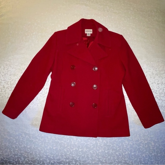St. John’s Bay Cranberry Double Breasted Wool Pea Coat / Gloves - Picture 7 of 16